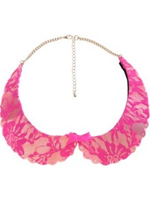 Pink Lace Bow Metal Peter Pan Collar - predominant colour: hot pink; occasions: casual, evening, work, occasion, holiday; style: choker/collar; length: mid; size: large/oversized; material: chain/metal; trends: fluorescent; finish: plain; embellishment: chain/metal