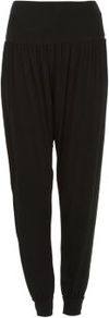 Black Full Length Harem Trousers - pattern: plain; style: harem/slouch; waist: mid/regular rise; predominant colour: black; occasions: casual; length: ankle length; fibres: viscose/rayon - stretch; texture group: cotton feel fabrics; fit: baggy; pattern type: fabric; pattern size: standard