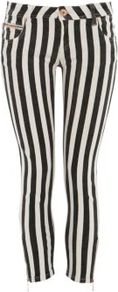 Parisian Black Candy Stripe Crop Jeans - style: skinny leg; pattern: vertical stripes; pocket detail: traditional 5 pocket; waist: mid/regular rise; occasions: casual; length: calf length; fibres: cotton - 100%; texture group: denim; predominant colour: monochrome; pattern type: fabric; pattern size: standard