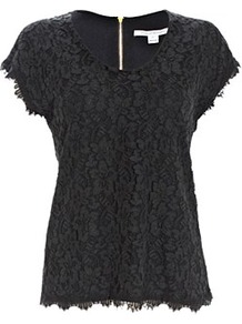 Cholula Lace Top Black - neckline: round neck; sleeve style: capped; pattern: plain; predominant colour: black; occasions: evening; length: standard; style: top; fibres: cotton - mix; fit: body skimming; sleeve length: short sleeve; texture group: lace; pattern type: fabric; pattern size: standard