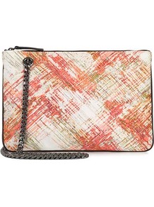 Freda Printed Satin Double Gusset Bag - predominant colour: ivory; occasions: evening, occasion; type of pattern: heavy; style: clutch; length: handle; size: small; material: fabric; finish: plain; pattern: patterned/print; embellishment: chain/metal