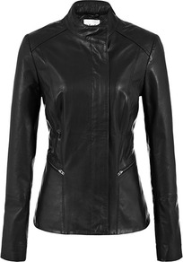 Due Slim Line Seamed Jacket - pattern: plain; style: single breasted blazer; collar: standard biker; fit: slim fit; predominant colour: black; occasions: casual, work; length: standard; fibres: leather - 100%; sleeve length: long sleeve; sleeve style: standard; texture group: leather; collar break: high/illusion of break when open; pattern type: fabric; pattern size: standard