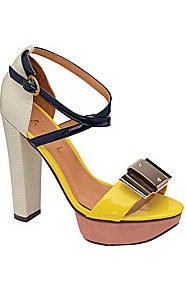 Legacy Platform Sandal - predominant colour: yellow; occasions: evening, occasion, holiday; material: leather; heel height: high; embellishment: buckles; ankle detail: ankle strap; heel: platform; toe: open toe/peeptoe; style: standard; finish: plain; pattern: colourblock