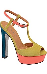 Lauren Platform Sandal - predominant colour: lime; occasions: evening, occasion, holiday; material: suede; heel height: high; ankle detail: ankle strap; heel: platform; toe: open toe/peeptoe; style: standard; finish: plain; pattern: colourblock