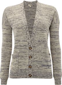Nw3 Hobbs Twist Yarn Cardigan - neckline: plunge; predominant colour: stone; occasions: casual, work; length: standard; style: standard; fibres: cotton - 100%; fit: slim fit; sleeve length: long sleeve; sleeve style: standard; texture group: knits/crochet; pattern type: knitted - other; pattern size: small & light; pattern: patterned/print