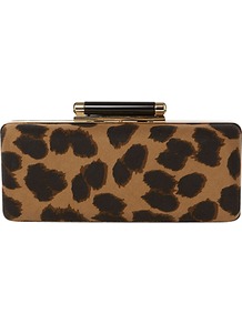 Invitation Animal Print Bag - predominant colour: chocolate brown; occasions: evening, occasion; type of pattern: heavy; style: clutch; length: hand carry; size: small; material: fabric; pattern: animal print; finish: plain