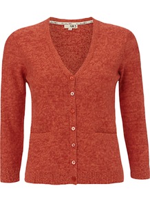 Nw3 Hobbs Melange Cardigan - neckline: v-neck; pattern: plain; predominant colour: bright orange; occasions: casual; length: standard; style: standard; fibres: wool - mix; fit: slim fit; sleeve length: 3/4 length; sleeve style: standard; texture group: knits/crochet; pattern type: knitted - fine stitch