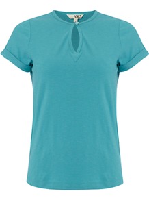 Nw3 Hobbs Henley Top - pattern: plain; predominant colour: turquoise; occasions: casual; length: standard; style: top; neckline: peep hole neckline; fibres: cotton - 100%; fit: body skimming; sleeve length: short sleeve; sleeve style: standard; pattern type: fabric; pattern size: standard; texture group: jersey - stretchy/drapey