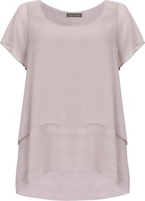 Double Layer Top - pattern: plain; predominant colour: stone; occasions: casual; length: standard; style: top; fibres: viscose/rayon - 100%; fit: loose; neckline: crew; sleeve length: short sleeve; sleeve style: standard; texture group: silky - light; pattern type: fabric