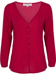 Polly Cardigan - neckline: v-neck; pattern: plain; bust detail: buttons at bust (in middle at breastbone)/zip detail at bust; predominant colour: true red; occasions: casual, evening, work; length: standard; style: standard; fibres: polyester/polyamide - 100%; fit: standard fit; sleeve length: long sleeve; sleeve style: standard; texture group: jersey - stretchy/drapey