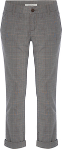 Day Tripper Checked Trousers - pattern: checked/gingham; pocket detail: pockets at the sides; waist: mid/regular rise; predominant colour: mid grey; occasions: casual, work; length: ankle length; fibres: cotton - stretch; waist detail: narrow waistband; jeans & bottoms detail: turn ups; fit: slim leg; pattern type: fabric; pattern size: small & light; texture group: woven light midweight; style: standard