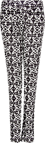 Ikat Print Trousers - length: standard; waist detail: fitted waist; pocket detail: pockets at the sides; waist: mid/regular rise; predominant colour: black; occasions: casual, evening, work, holiday; fibres: polyester/polyamide - 100%; hip detail: front pleats at hip level; trends: modern geometrics; fit: slim leg; pattern type: fabric; pattern size: big & busy; pattern: patterned/print; texture group: other - light to midweight; style: standard