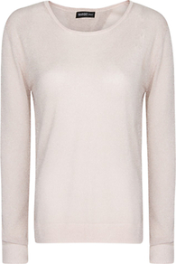 Open Back Metallic Sweater - neckline: round neck; pattern: plain; back detail: cowl/draping/scoop at back; style: standard; predominant colour: stone; occasions: casual, evening, work; length: standard; fibres: acrylic - mix; fit: standard fit; sleeve length: long sleeve; sleeve style: standard; texture group: knits/crochet; trends: metallics; pattern type: knitted - fine stitch; pattern size: standard