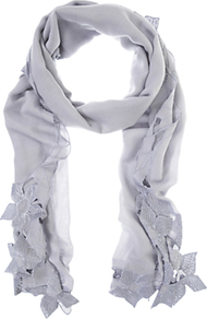 Cutwork Scarf - predominant colour: mid grey; occasions: casual, work, occasion; type of pattern: light; style: regular; size: standard; material: fabric; embellishment: embroidered; pattern: plain