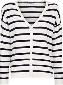 Striped Cardigan - neckline: low v-neck; pattern: horizontal stripes; predominant colour: white; occasions: casual, work; length: standard; style: standard; fibres: cotton - 100%; fit: standard fit; sleeve length: long sleeve; sleeve style: standard; texture group: knits/crochet; pattern type: knitted - other; pattern size: standard