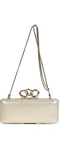 Gold/Multi Canvas/Leather Sutra Clutch - occasions: evening, occasion; predominant colour: multicoloured; type of pattern: standard; style: clutch; length: shoulder (tucks under arm); size: small; material: leather; pattern: two-tone; trends: metallics; finish: metallic; embellishment: chain/metal