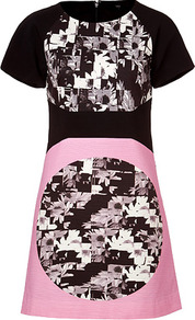White/Black Multi Print Cotton Dress - style: shift; length: mid thigh; predominant colour: black; occasions: evening, occasion; fit: soft a-line; fibres: cotton - stretch; neckline: crew; sleeve length: short sleeve; sleeve style: standard; texture group: cotton feel fabrics; trends: modern geometrics; pattern type: fabric; pattern size: small & busy; pattern: patterned/print
