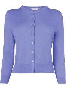 Betty Silk Fitted Caridgan Blue Pale Ocean - neckline: round neck; pattern: plain; predominant colour: indigo; occasions: casual, work; length: standard; style: standard; fibres: silk - mix; fit: slim fit; sleeve length: 3/4 length; sleeve style: standard; texture group: knits/crochet; pattern type: knitted - fine stitch; pattern size: standard