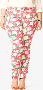 Rose Print Skinny Jeans - style: skinny leg; length: standard; pocket detail: traditional 5 pocket; waist: mid/regular rise; predominant colour: pink; occasions: casual, evening, holiday; fibres: cotton - stretch; texture group: denim; trends: high impact florals; pattern type: fabric; pattern size: standard; pattern: florals