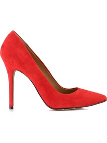 French 75 Stiletto - predominant colour: true red; occasions: evening, work, occasion; material: suede; heel height: high; heel: stiletto; toe: pointed toe; style: courts; finish: plain; pattern: plain