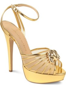 Croissant Metallic Sandals - predominant colour: gold; occasions: evening, occasion; material: leather; heel height: high; ankle detail: ankle strap; heel: platform; toe: open toe/peeptoe; style: strappy; trends: metallics; finish: metallic; pattern: plain