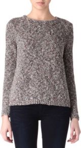 Zelphia Knitted Tweed Jumper - pattern: plain; style: standard; predominant colour: mid grey; occasions: casual, work; length: standard; fibres: cotton - mix; fit: standard fit; neckline: crew; shoulder detail: added shoulder detail; sleeve length: long sleeve; sleeve style: standard; texture group: knits/crochet; pattern type: knitted - other; pattern size: standard