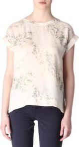 Silk Cherry Top - predominant colour: ivory; occasions: casual, evening, work; length: standard; style: top; fibres: silk - 100%; fit: body skimming; neckline: crew; sleeve length: short sleeve; sleeve style: standard; texture group: silky - light; pattern type: fabric; pattern size: small & busy; pattern: florals