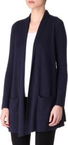 Cashmere Blend Cardigan - pattern: plain; length: below the bottom; neckline: collarless open; style: open front; predominant colour: navy; occasions: casual, work; fibres: cotton - mix; fit: loose; hip detail: dip hem; back detail: shorter hem at back than at front; sleeve length: long sleeve; sleeve style: standard; texture group: knits/crochet; pattern type: knitted - fine stitch