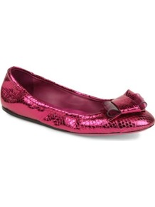 Surrey Python Print Pumps - predominant colour: hot pink; occasions: casual, evening, work; material: leather; heel height: flat; toe: round toe; style: ballerinas / pumps; trends: metallics; finish: metallic; pattern: animal print; embellishment: bow