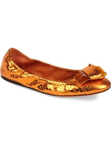 Surrey Python Print Pumps - predominant colour: gold; occasions: casual, evening, work; material: leather; heel height: flat; toe: round toe; style: ballerinas / pumps; trends: metallics; finish: metallic; pattern: animal print; embellishment: bow
