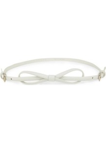 Annabella Leather Bow Belt - predominant colour: white; occasions: casual, evening, work, occasion, holiday; type of pattern: standard; style: classic; size: skinny; worn on: waist; material: leather; pattern: plain; finish: plain; embellishment: bow