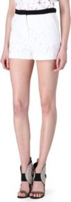 Petal Lace Shorts - style: shorts; pocket detail: small back pockets, pockets at the sides; waist detail: embellishment at waist/feature waistband; length: short shorts; waist: mid/regular rise; predominant colour: white; occasions: evening, holiday; fibres: nylon - mix; hip detail: fitted at hip (bottoms); texture group: lace; fit: slim leg; pattern type: fabric; pattern size: small & light; pattern: patterned/print