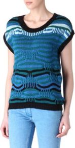 Souffle Jumper - neckline: round neck; style: standard; predominant colour: teal; occasions: casual, work; length: standard; fibres: polyester/polyamide - mix; fit: standard fit; sleeve length: short sleeve; sleeve style: standard; texture group: knits/crochet; pattern type: fabric; pattern size: standard; pattern: patterned/print