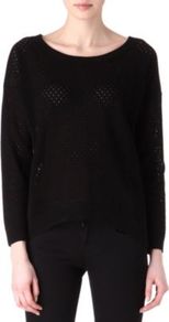 S R Nade Textured Jumper - neckline: round neck; pattern: plain; bust detail: sheer at bust; style: standard; predominant colour: black; occasions: casual, evening, work; length: standard; fibres: cotton - 100%; fit: loose; sleeve length: long sleeve; sleeve style: standard; texture group: knits/crochet; pattern type: knitted - big stitch; pattern size: standard