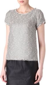 Eclat Tweed Top - neckline: round neck; predominant colour: black; occasions: casual, evening, work; length: standard; style: top; fibres: cotton - mix; fit: straight cut; back detail: embellishment at back; sleeve length: short sleeve; sleeve style: standard; trends: metallics; pattern type: fabric; pattern size: small & busy; pattern: patterned/print; texture group: tweed - light/midweight