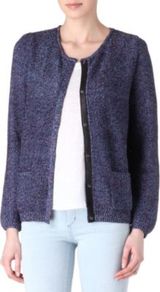 Gaelle Cardigan - neckline: round neck; pattern: plain; predominant colour: navy; occasions: casual, work; length: standard; style: standard; fibres: polyester/polyamide - mix; fit: standard fit; sleeve length: long sleeve; sleeve style: standard; texture group: knits/crochet; pattern type: knitted - fine stitch; pattern size: standard
