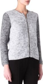 Giselle Tweed Jacket - collar: round collar/collarless; pattern: herringbone/tweed; style: bomber; predominant colour: light grey; occasions: casual; length: standard; fit: straight cut (boxy); fibres: cotton - mix; sleeve length: long sleeve; sleeve style: standard; collar break: medium; pattern type: fabric; pattern size: standard; texture group: other - light to midweight