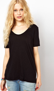 Marl Scoop T Shirt - pattern: plain; length: below the bottom; style: t-shirt; predominant colour: black; occasions: casual, work; neckline: scoop; fibres: cotton - 100%; fit: loose; sleeve length: short sleeve; sleeve style: standard; pattern type: fabric; pattern size: standard; texture group: jersey - stretchy/drapey