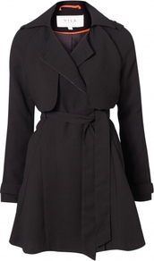 Svana Coat L / Black - pattern: plain; style: trench coat; length: on the knee; collar: standard lapel/rever collar; predominant colour: black; occasions: casual, evening, work; fit: tailored/fitted; fibres: polyester/polyamide - mix; waist detail: belted waist/tie at waist/drawstring; shoulder detail: discreet epaulette; back detail: back vent/flap at back; sleeve length: long sleeve; sleeve style: standard; collar break: medium; pattern type: fabric; pattern size: standard; texture group: woven light midweight