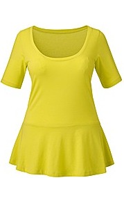 Peplum Jersey Top - pattern: plain; waist detail: peplum waist detail; predominant colour: lime; occasions: casual; length: standard; style: top; neckline: scoop; fibres: cotton - 100%; fit: body skimming; sleeve length: short sleeve; sleeve style: standard; pattern type: fabric; texture group: jersey - stretchy/drapey