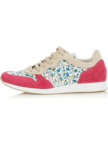 Tuscany Floral Print Runners - predominant colour: hot pink; occasions: casual; material: suede; heel height: flat; toe: round toe; style: trainers; finish: plain; pattern: florals