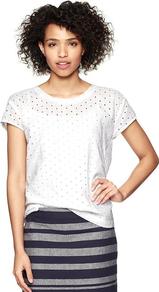 Eyelet Shirt - pattern: plain; style: t-shirt; predominant colour: white; occasions: casual, work; length: standard; fibres: cotton - 100%; fit: body skimming; neckline: crew; shoulder detail: added shoulder detail; sleeve length: short sleeve; sleeve style: standard; texture group: cotton feel fabrics; pattern type: fabric; pattern size: small & busy