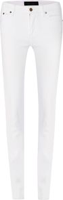 Women's Straight Leg Jeans, White - style: skinny leg; length: standard; pattern: plain; pocket detail: traditional 5 pocket; waist: mid/regular rise; predominant colour: white; occasions: casual, evening, holiday; fibres: cotton - stretch; texture group: denim; pattern type: fabric; pattern size: standard