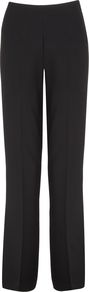 Women's Black Crepe Trousers, Black - length: standard; pattern: plain; waist: mid/regular rise; predominant colour: black; occasions: casual, evening, work; fibres: polyester/polyamide - 100%; hip detail: fitted at hip (bottoms); texture group: crepes; fit: flares; pattern type: fabric; pattern size: standard; style: standard