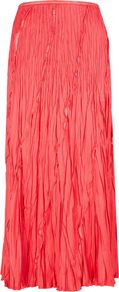 Women's Coral Crinkle Skirt, Orange - pattern: plain; fit: body skimming; waist detail: elasticated waist; waist: mid/regular rise; predominant colour: coral; occasions: casual, evening, work, holiday; length: floor length; style: maxi skirt; fibres: polyester/polyamide - 100%; hip detail: structured pleats at hip; texture group: silky - light; trends: fluorescent; pattern type: fabric; pattern size: standard