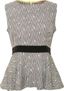 Women's Print Peplum Top, Multi Coloured - neckline: round neck; sleeve style: sleeveless; waist detail: embellishment at waist/feature waistband; occasions: casual, evening, work; length: standard; style: top; fibres: polyester/polyamide - 100%; fit: tailored/fitted; predominant colour: multicoloured; sleeve length: sleeveless; texture group: jersey - clingy; trends: modern geometrics; pattern type: fabric; pattern size: standard; pattern: patterned/print