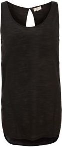 Black Deep Keyhole Back Vest - pattern: plain; sleeve style: sleeveless; length: below the bottom; style: vest top; predominant colour: black; occasions: casual; neckline: scoop; fibres: cotton - mix; fit: loose; back detail: keyhole/peephole detail at back; sleeve length: sleeveless; pattern type: fabric; pattern size: standard; texture group: jersey - stretchy/drapey