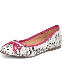 White Snake Print Ballet Pump - predominant colour: white; occasions: casual, evening, work, holiday; material: leather; heel height: flat; toe: round toe; style: ballerinas / pumps; trends: statement prints; finish: plain; pattern: animal print