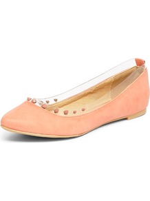 Coral Vinyl Stud Pumps - predominant colour: nude; occasions: casual, evening, work, holiday; material: faux leather; heel height: flat; embellishment: studs; toe: round toe; style: ballerinas / pumps; finish: plain; pattern: plain