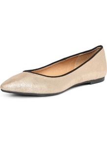 Champagne Pointed Pumps - predominant colour: nude; occasions: casual, work; material: faux leather; heel height: flat; toe: pointed toe; style: ballerinas / pumps; trends: metallics; finish: metallic; pattern: plain